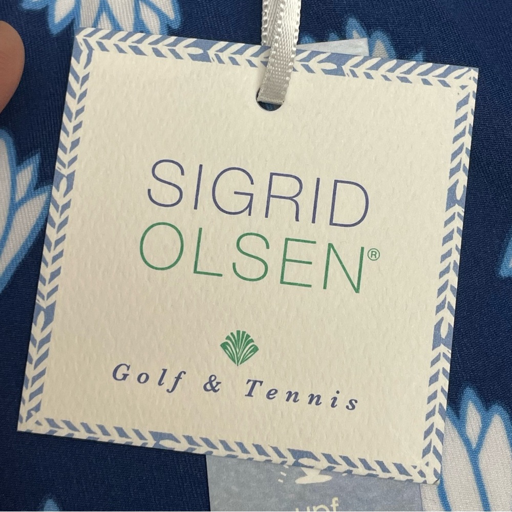 Sigrid Olsen Large Golf & Tennis Polo Collar Top pickleball navy upf prep - Picture 3 of 7